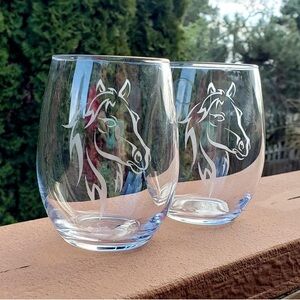 Sand etched stemless wine glasses: set of 2